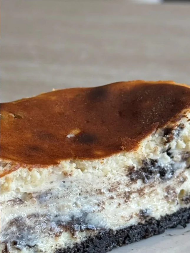 Oreo slice with cookie pieces baked in